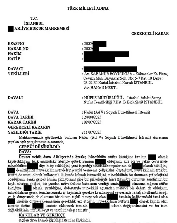 İsim Ekletme Davası: Sosyal Hayattaki İsimle Resmî Kimlik Uyumu Mahkeme Kararıyla Sağlandı 3 İsim Ekletme Davası - İsim Ekleme Davası