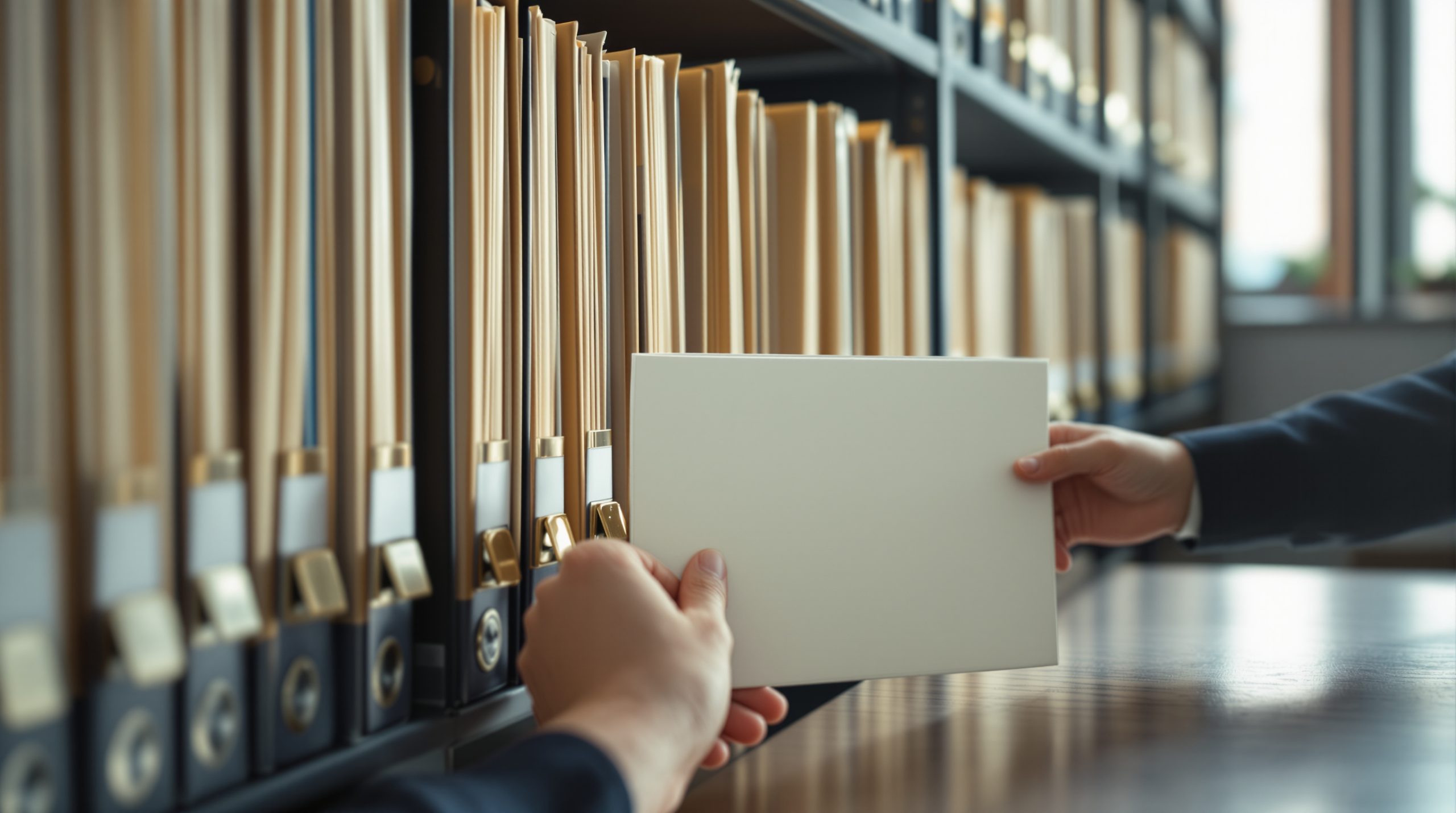 Arşiv dosyalarının tutulduğu bir kayıt odasında evrak inceleme anı
